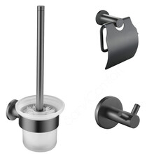 Toilet Accessoires Set Rondo Gun metal Toiletrolhouder Toiletborstelhouder en Jashaak