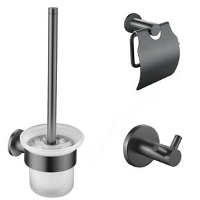 Toilet Accessoires Set Rondo Gun metal Toiletrolhouder Toiletborstelhouder en Jashaak