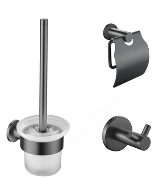 ALONI Toilet Accessoires Set Rondo Gun metal Toiletrolhouder Toiletborstelhouder en Jashaak
