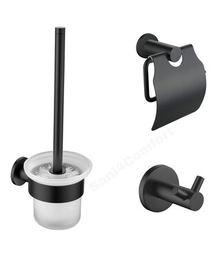 ALONI Toilet Accessoires Set Rondo Mat Zwart Toiletrolhouder Toiletborstelhouder en Jashaak