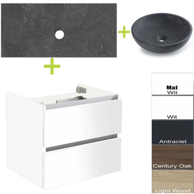Badkamermeubel set Trend Dynasty Mat Wit 60x47x52 cm natuursteen Topblad en Waskom