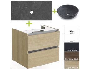 Badkamermeubel set Trend Dynasty Light Wood 60x47x52 cm natuursteen Topblad en Waskom
