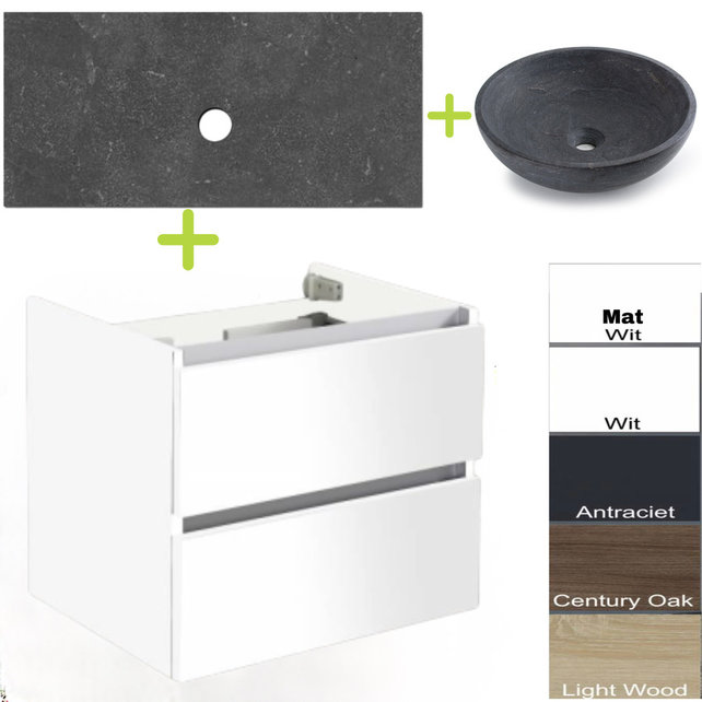 Badkamermeubel set Trend Dynasty Light Wood 60x47x52 cm natuursteen Topblad en Waskom