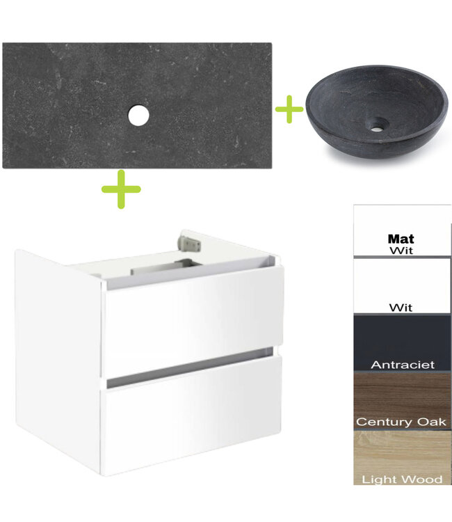 Badkamermeubel set Trend Dynasty Light Wood 60x47x52 cm natuursteen Topblad en Waskom