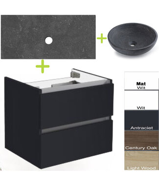 SANI-SUPPLY Badkamermeubel set Trend Dynasty Antraciet 60x47x52 cm natuursteen Topblad en Waskom