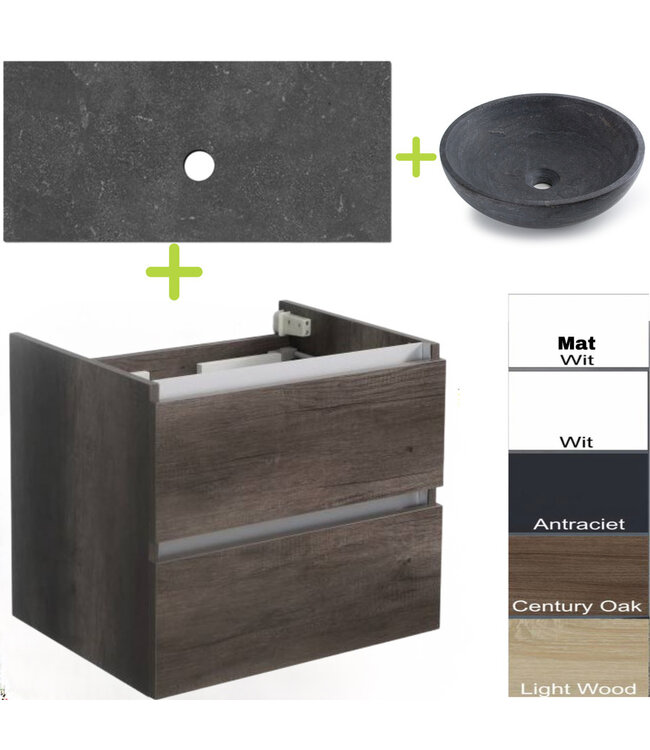 Badkamermeubel set Trend Dynasty Antraciet 60x47x52 cm natuursteen Topblad en Waskom