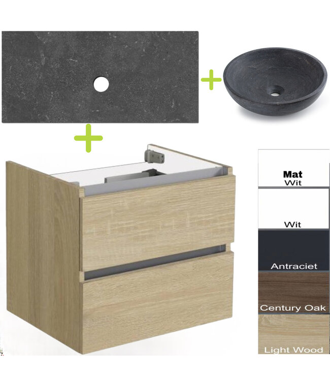 Badkamermeubel set Trend Dynasty Antraciet 60x47x52 cm natuursteen Topblad en Waskom