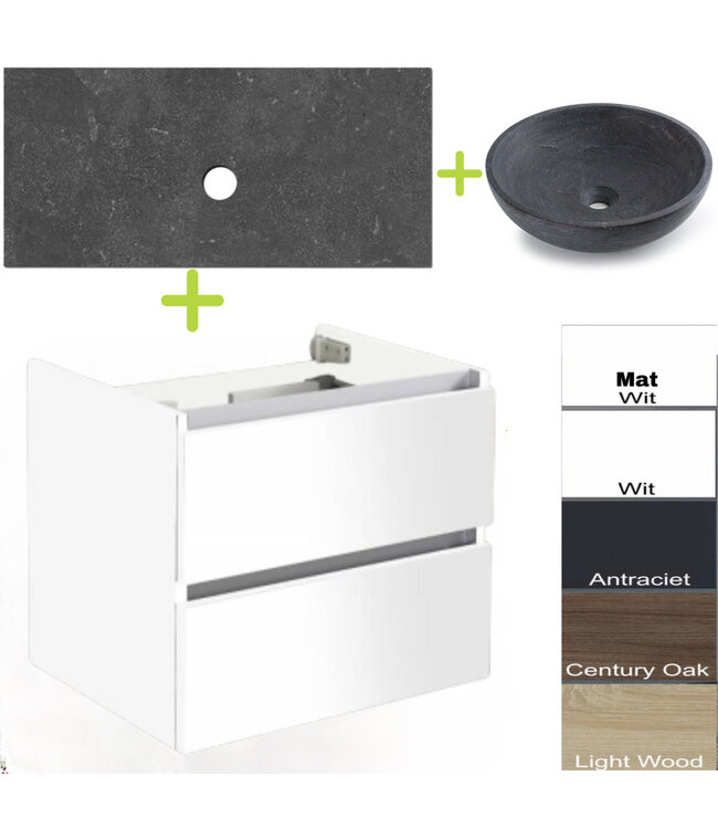 Badkamermeubel set Trend Dynasty Antraciet 60x47x52 cm natuursteen Topblad en Waskom