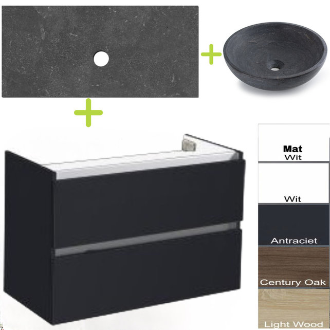 Badkamermeubel set Trend Dynasty Antraciet 80x47x52 cm natuursteen Topblad en Waskom Badkamermeubel set Trend Dynasty Antraciet 80x47x52 cm natuursteen Topblad en Waskom