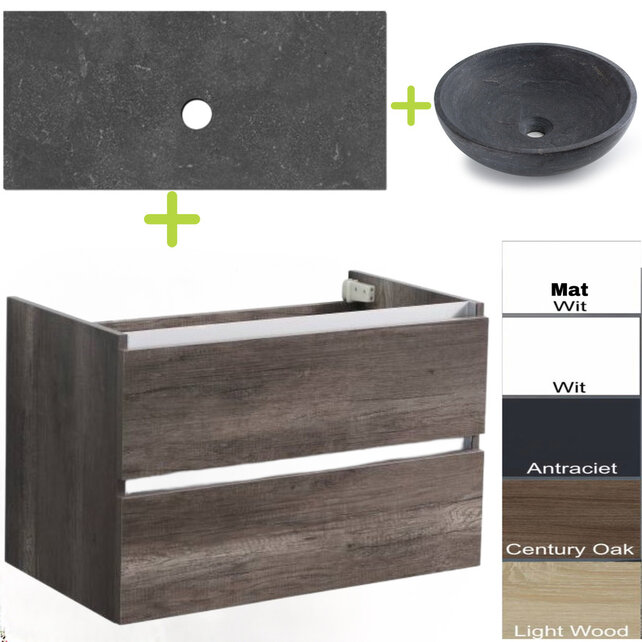 Badkamermeubel set Trend Dynasty Antraciet 80x47x52 cm natuursteen Topblad en Waskom Badkamermeubel set Trend Dynasty Antraciet 80x47x52 cm natuursteen Topblad en Waskom