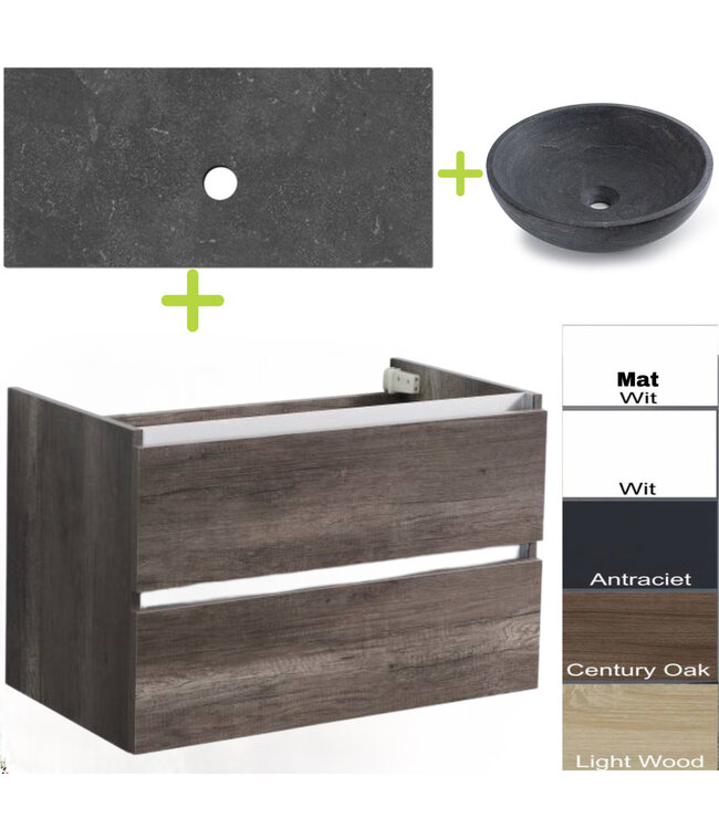 Badkamermeubel set Trend Dynasty Antraciet 80x47x52 cm natuursteen Topblad en Waskom