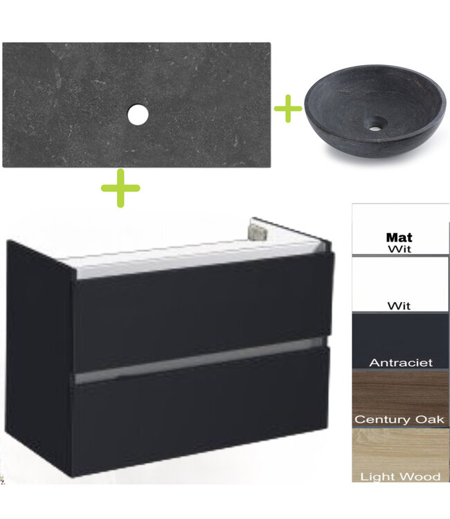 Badkamermeubel set Trend Dynasty Mat Wit 80x47x52 cm natuursteen Topblad en Waskom