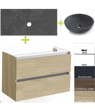 SANI-SUPPLY Badkamermeubel set Trend Dynasty Light Wood  80x47x52 cm natuursteen Topblad en Waskom