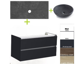 Badkamermeubel set Trend Dynasty Antraciet 100x47x52 cm natuursteen Topblad en Waskom