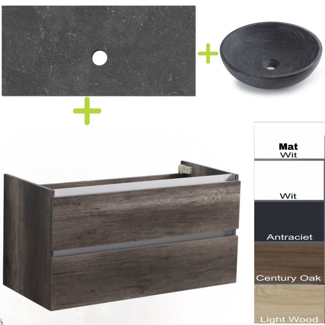 Badkamermeubel set Trend Dynasty Antraciet 100x47x52 cm natuursteen Topblad en Waskom Badkamermeubel set Trend Dynasty Antraciet 100x47x52 cm natuursteen Topblad en Waskom