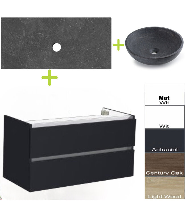 SANI-SUPPLY Badkamermeubel set Trend Dynasty Wit 100x47x52 cm natuursteen Topblad en Waskom