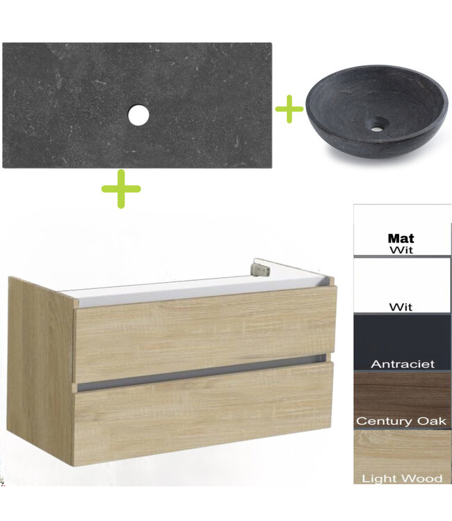 SANI-SUPPLY Badkamermeubel set Trend Dynasty Wit 100x47x52 cm natuursteen Topblad en Waskom