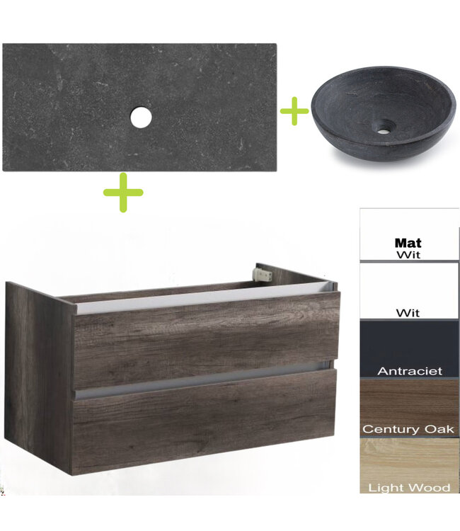 SANI-SUPPLY Badkamermeubel set Trend Dynasty Mat Wit 100x47x52 cm natuursteen Topblad en Waskom