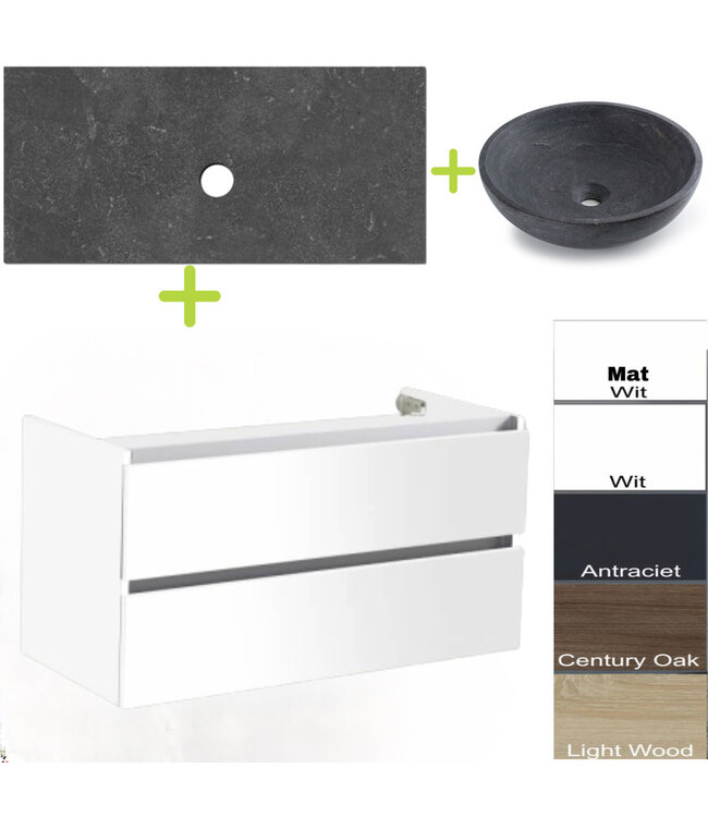 Badkamermeubel set Trend Dynasty Mat Wit 100x47x52 cm natuursteen Topblad en Waskom