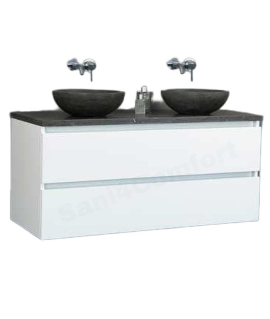 Badkamermeubel set Trend Dynasty Mat Wit 120x47x52 cm natuursteen Topblad en Waskommmen