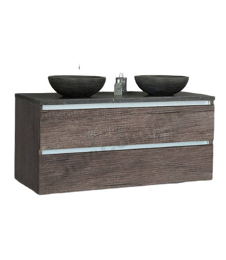 SANI-SUPPLY Badkamermeubel set Trend Dynasty Century Oak 120x47x52 cm natuursteen Topblad en Waskommmen