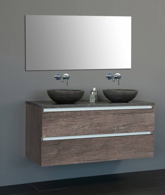 Badkamermeubel set Trend Dynasty Light Wood 120x47x52 cm natuursteen Topblad en Waskommmen