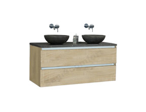 Badkamermeubel set Trend Dynasty Light Wood 120x47x52 cm natuursteen Topblad en Waskommmen
