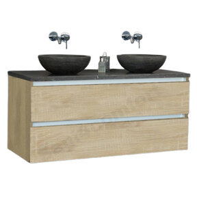 Badkamermeubel set Trend Dynasty Light Wood 120x47x52 cm natuursteen Topblad en Waskommmen