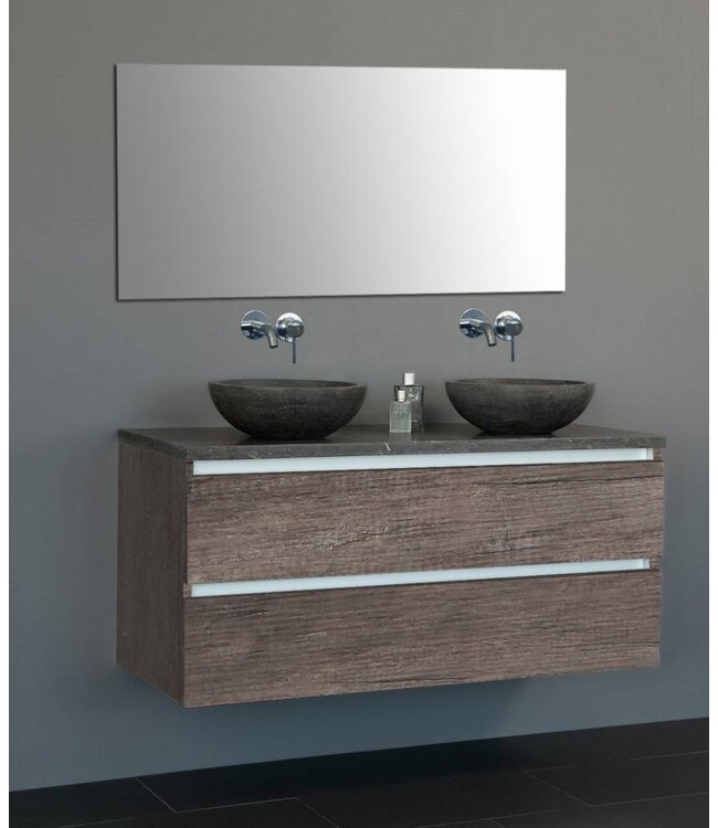 SANI-SUPPLY Badkamermeubel set Trend Dynasty Antraciet 120x47x52 cm natuursteen Topblad en Waskommmen