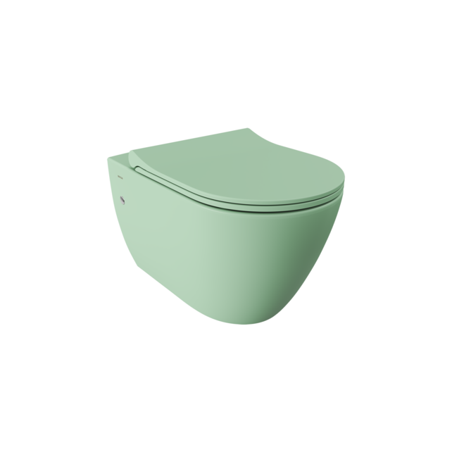 Hangtoilet Venezia Randloos Mint Groen 57x36x35cm excl. Toiletbril Hangtoilet Venezia Randloos Mint Groen 57x36x35cm excl. Toiletbril