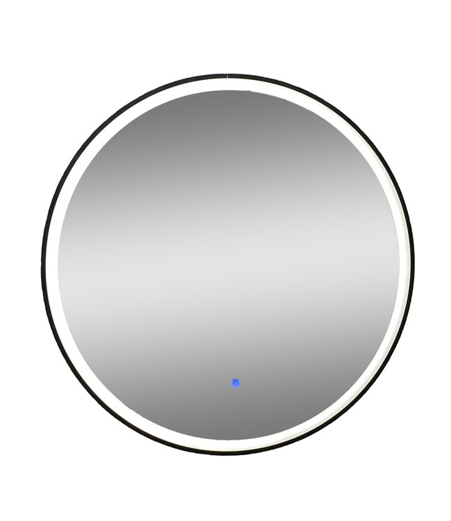 Badkamerspiegel Zwart Rond Hamburg 80cm Anti condens en Led-verlichting touch schakelaar met spiegelverwarming