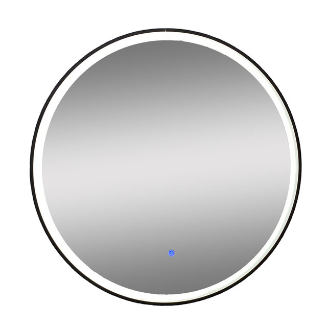 Badkamerspiegel Zwart Rond Hamburg 90cm Anti condens en Led-verlichting touch schakelaar met spiegelverwarming Badkamerspiegel Zwart Rond Hamburg 90cm Anti condens en Led-verlichting touch schakelaar met spiegelverwarming