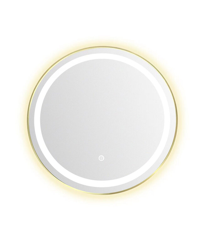 Badkamerspiegel Goud Geborsteld Rond Hamburg 50cm Anti condens en Led-verlichting touch schakelaar met spiegelverwarming