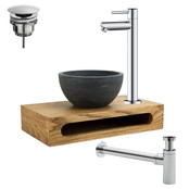 PARRO Mini Toilet Fonteinset Largo Zwart met Handdoekhouder natuursteen waskom Sifon kraan en waste 40x22x8cm