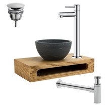 PARRO Mini Toilet Fonteinset Largo Zwart met Handdoekhouder natuursteen waskom Sifon kraan en waste 40x22x8cm