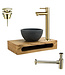 SANI-SUPPLY PARRO Mini Toilet Fonteinset Largo Zwart met Handdoekhouder natuursteen waskom Sifon kraan en waste 40x22x8cm