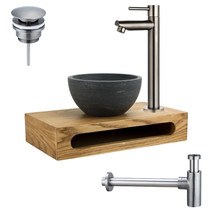 PARRO Mini Toilet Fonteinset Largo Zwart met Handdoekhouder natuursteen waskom Sifon kraan en waste 40x22x8cm