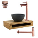 PARRO Mini Toilet Fonteinset Largo Brons met Handdoekhouder natuursteen waskom Sifon kraan en waste 40x22x8cm