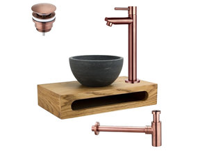 PARRO Mini Toilet Fonteinset Largo Brons met Handdoekhouder natuursteen waskom Sifon kraan en waste 40x22x8cm