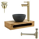 PARRO Mini Toilet Fonteinset Largo Goud met Handdoekhouder natuursteen waskom Sifon kraan en waste 40x22x8cm