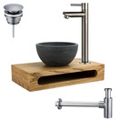 PARRO Mini Toilet Fonteinset Largo Goud met Handdoekhouder natuursteen waskom Sifon kraan en waste 40x22x8cm