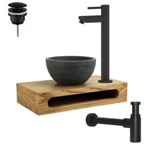 PARRO Mini Toilet Fonteinset Largo Goud met Handdoekhouder natuursteen waskom Sifon kraan en waste 40x22x8cm