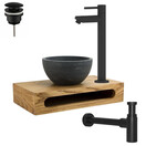 PARRO Mini Toilet Fonteinset Largo Gun Metal met Handdoekhouder natuursteen waskom Sifon kraan en waste 40x22x8cm