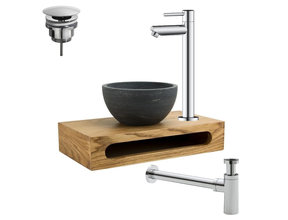 PARRO Mini Toilet Fonteinset Largo Chroom met Handdoekhouder natuursteen waskom Sifon kraan en waste 40x22x8cm