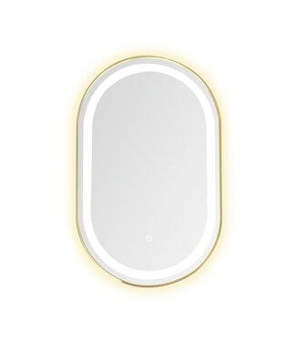 FABRIECIO Badkamerspiegel Ovaal Dortmund Goud 50x80cm Led-verlichting 3 kleuren Touch bediening incl. verwarming