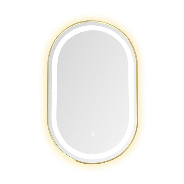 Badkamerspiegel Ovaal Dortmund Goud 50x100cm Led-verlichting 3 kleuren Touch bediening incl. verwarming