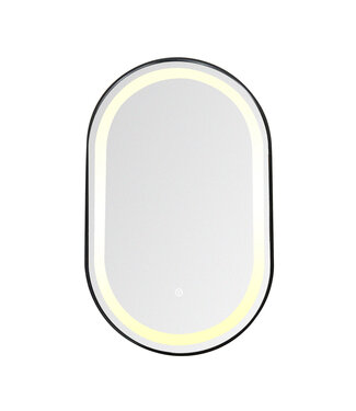 FABRIECIO Badkamerspiegel Ovaal Dortmund Zwart 50x100cm Led-verlichting 3 kleuren Touch bediening incl. verwarming