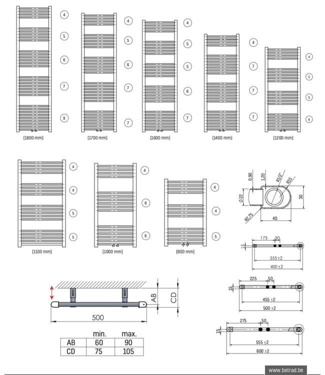 Handdoekradiator Belrad Chroom L/R 120x60cm  391 WATT Links - Rechts aansluiting
