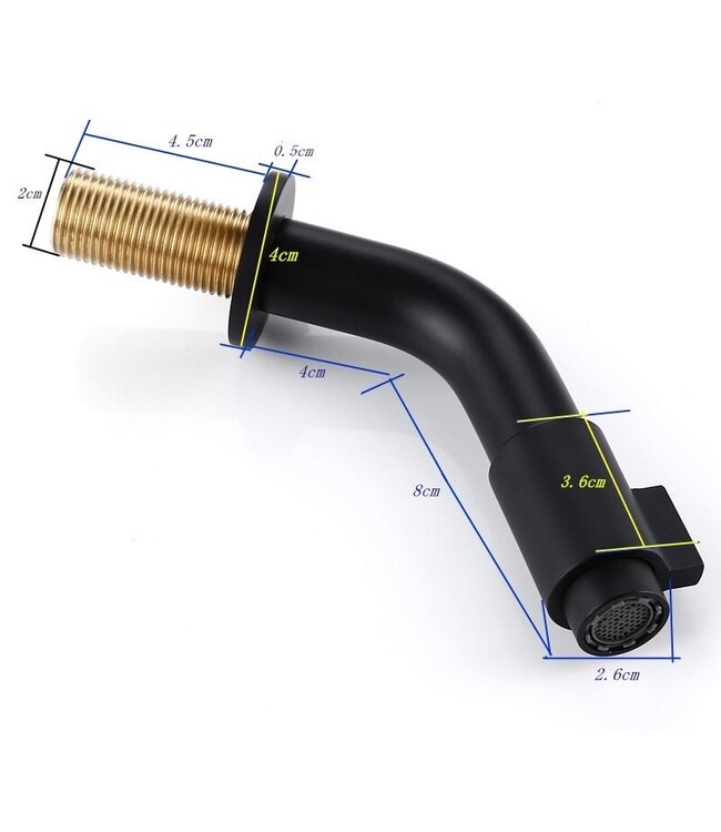 Fonteinkraan Inbouw Zwart Mat Donna 2.0. korte uitloop Messing