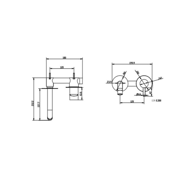 Wastafelkraan inbouw Largo RVS 304 20cm uitloop Messing Wastafelkraan inbouw Largo RVS 304 20cm uitloop Messing
